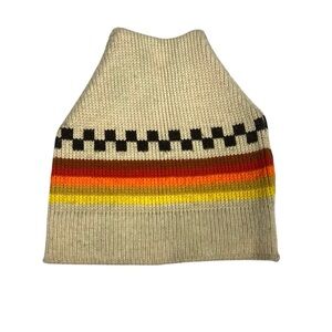 Vintage Wigwam Mills Ski Hat 100% Sayelle Orlon Acrylic Tan Stripes U.S.A. Retro